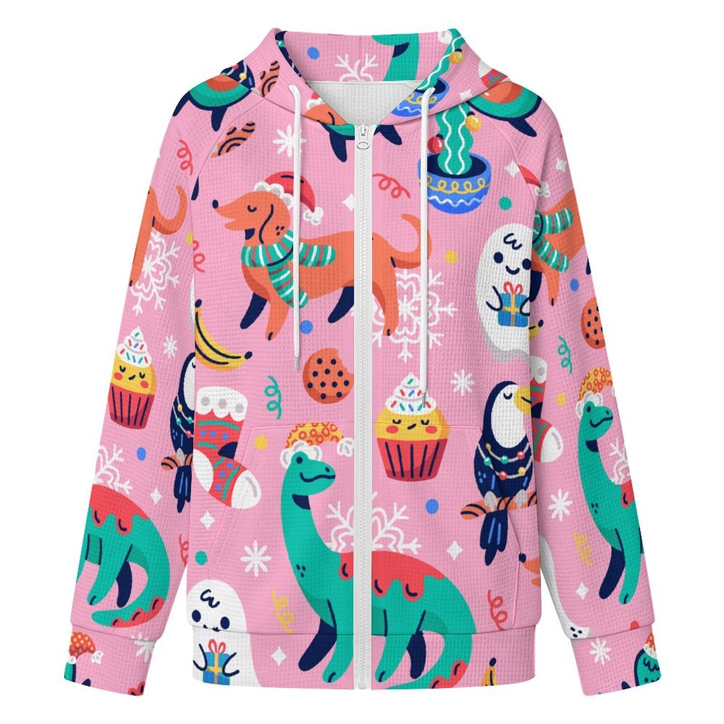 Felpa Donna con Zip e Cappuccio in Tessuto Waffle Personalizzabile