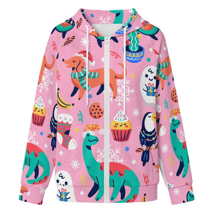 Felpa Donna con Zip e Cappuccio in Tessuto Waffle Personalizzabile