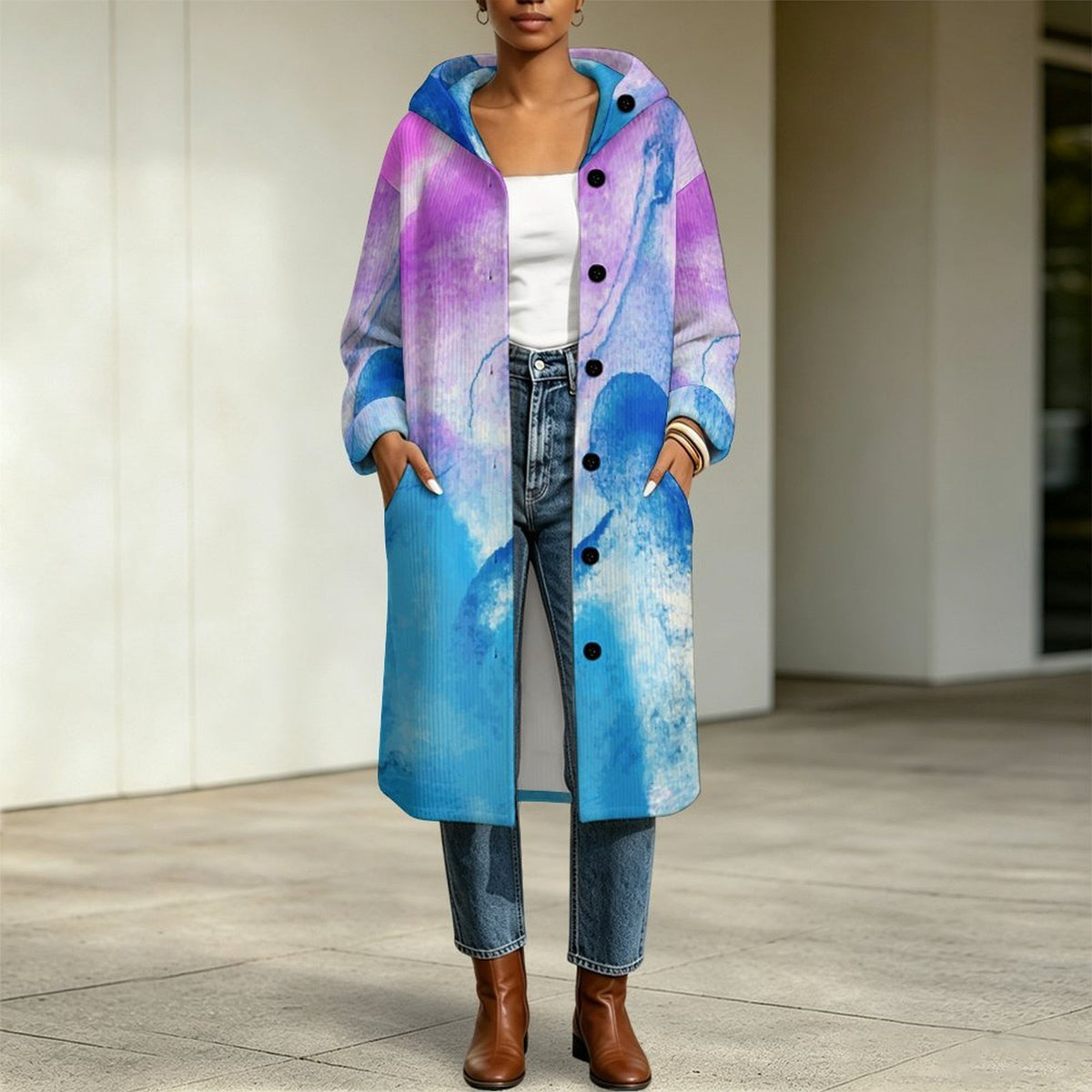 Cappotto lungo donna con cappuccio e fodera in pile personalizzabile