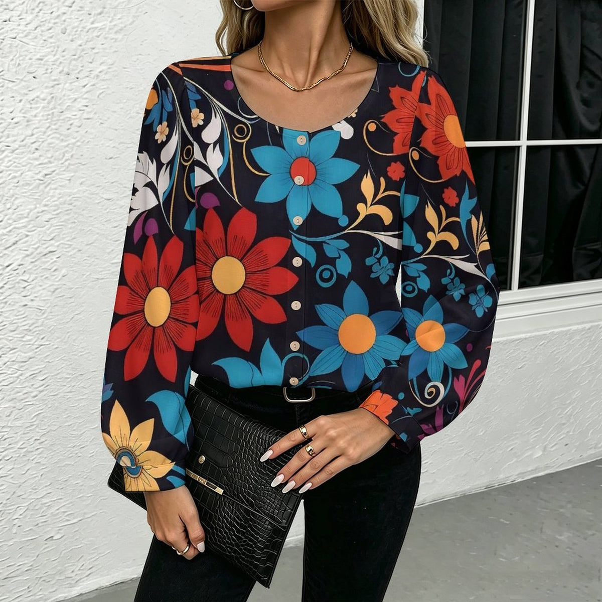 Camicia Donna Personalizzata Effetto Lino con Maniche a Palloncino