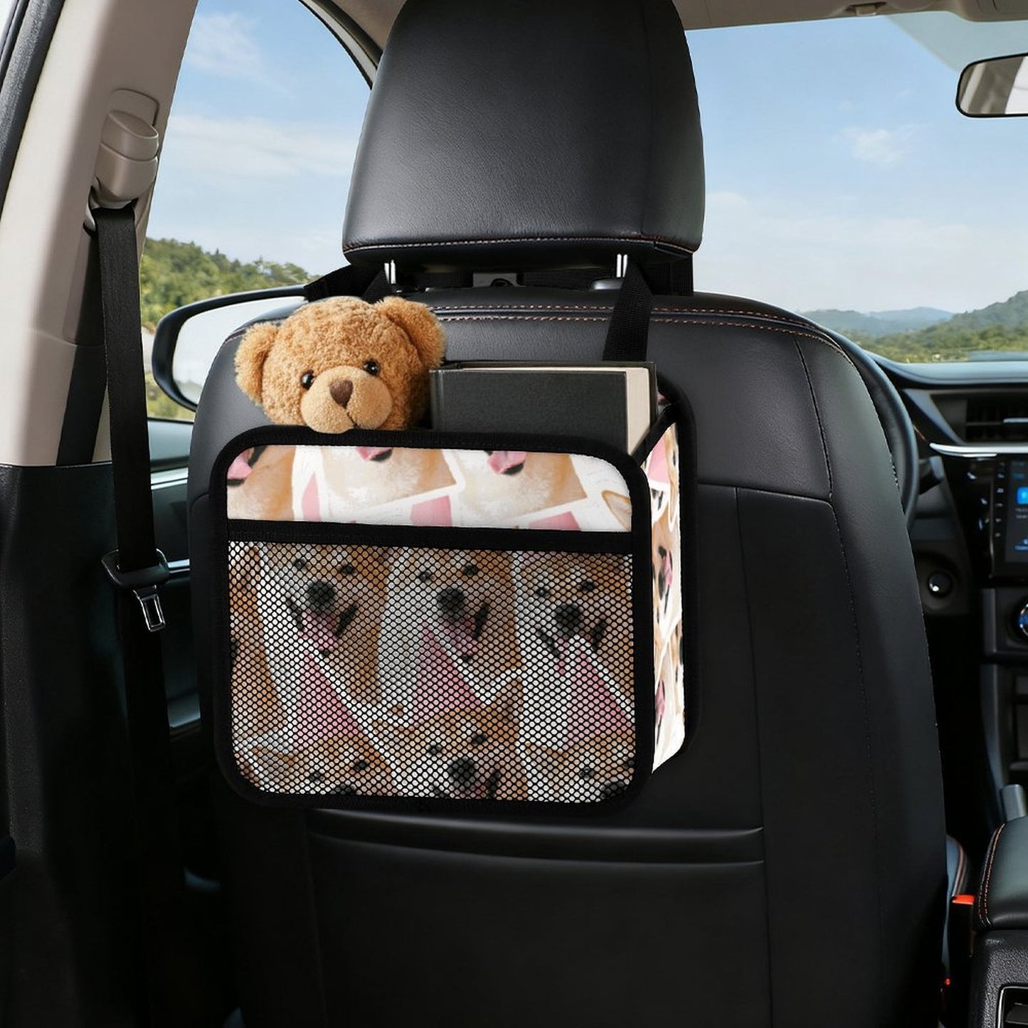 Tasca organizer per sedile auto in ecopelle PU con tasche a rete personalizzabile