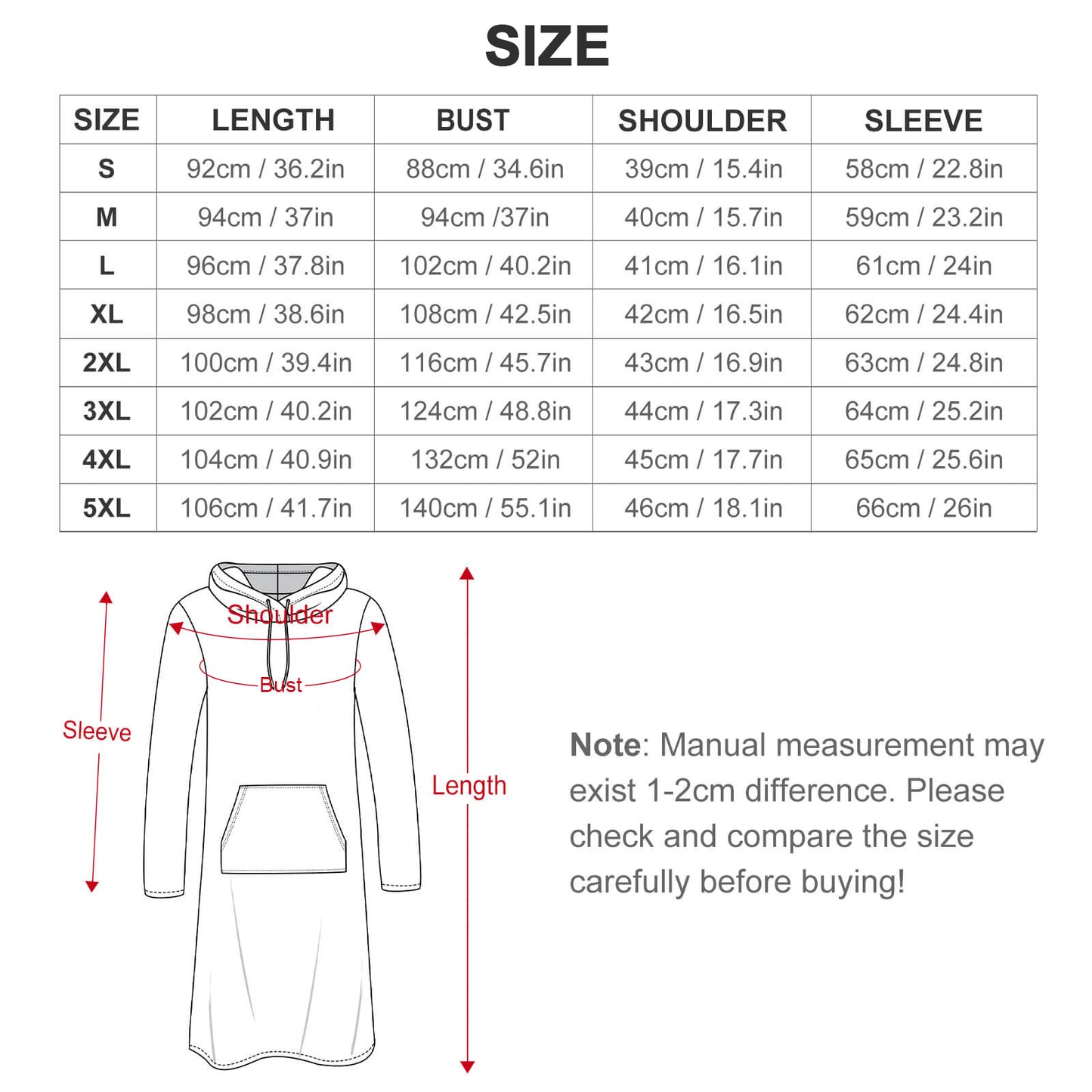 Abito Felpa con Cappuccio Donna | Vestito Hoodie con Tasca (S-5XL)