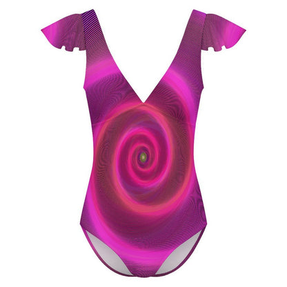 Costume intero donna con scollo a V e maniche con balza personalizzabile
