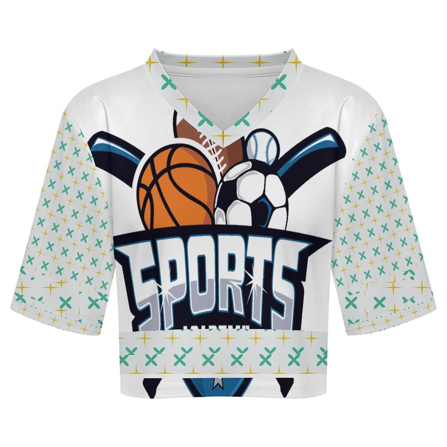 Maglia sportiva crop donna con scollo a V personalizzabile con stampa termica