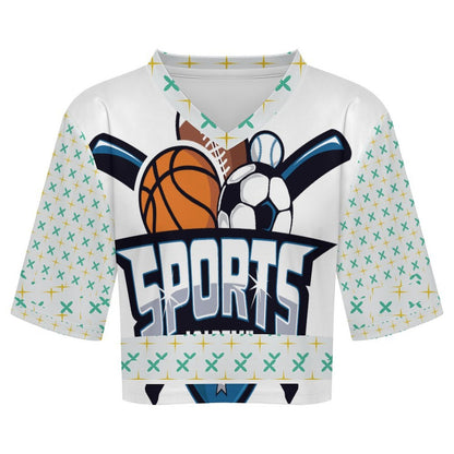 Maglia sportiva crop donna con scollo a V personalizzabile con stampa termica