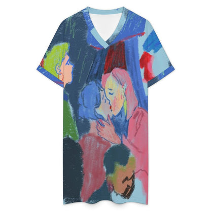 Vestito Casual Donna Scollo a V con Polsini Arrotolati — Personalizzabile con Stampa