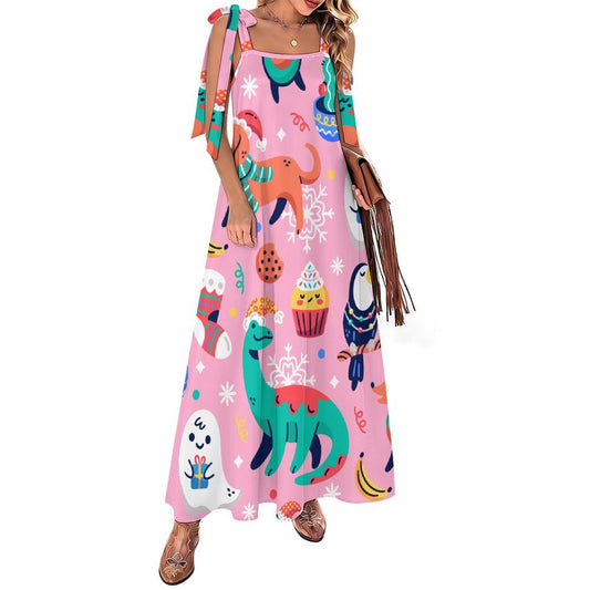 Abito Lungo da Donna Personalizzabile con Spalline a Fiocco