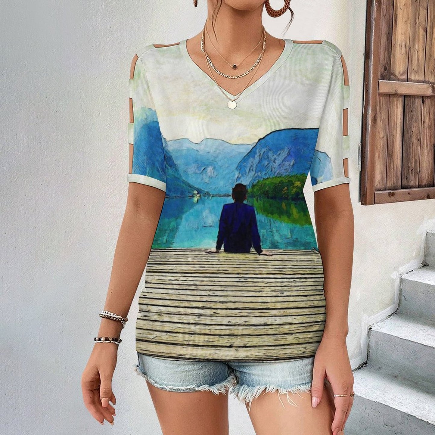 Top Spalle Scoperte Donna Personalizzabile | Maglia Scollo V Stampa Foto