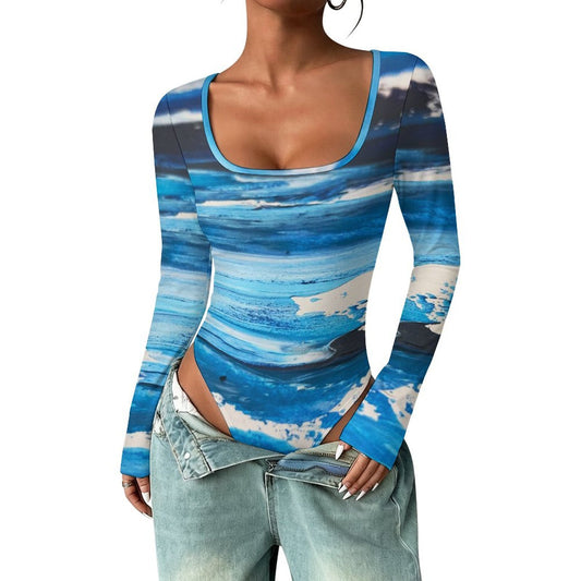 Body da Donna Personalizzabile a Maniche Lunghe con Scollo Quadrato