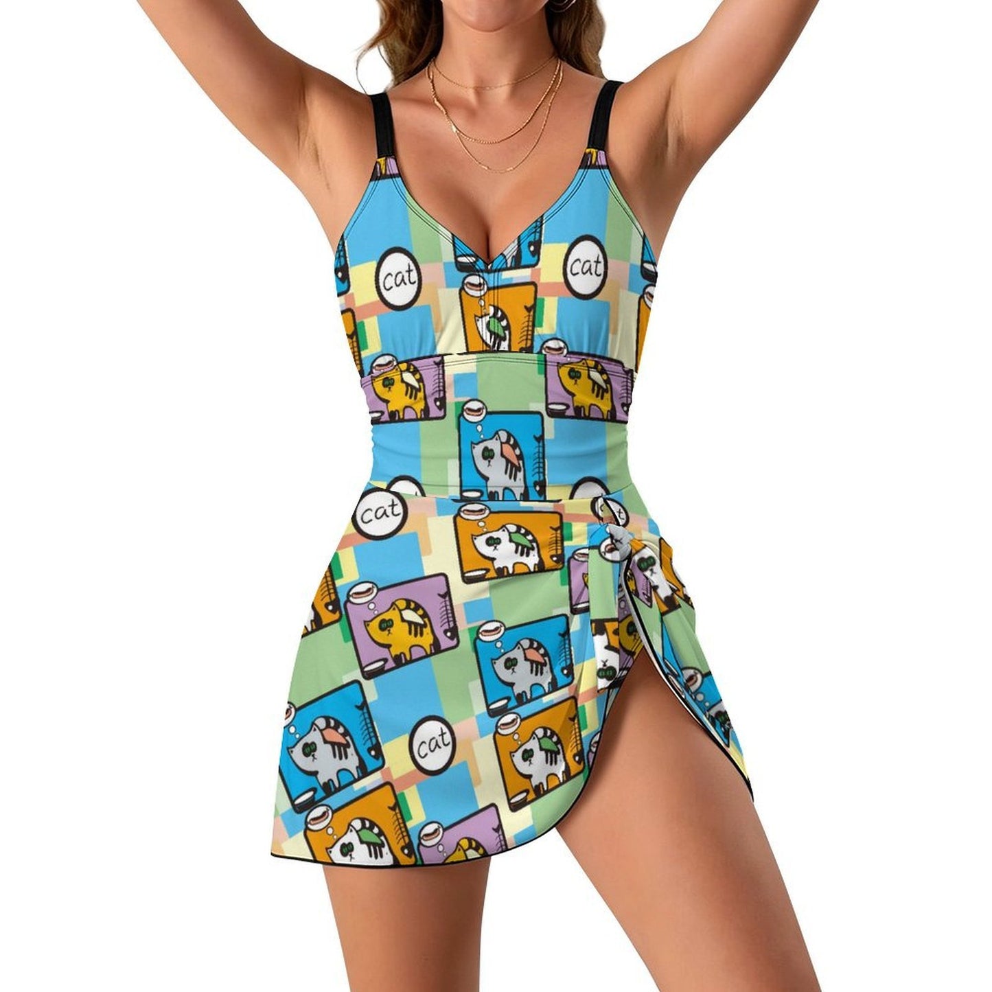 Costume Intero a Gonna con Pantaloncino Integrato e Lacci Regolabili — Personalizzabile con Stampa, dalla S alla 2XL