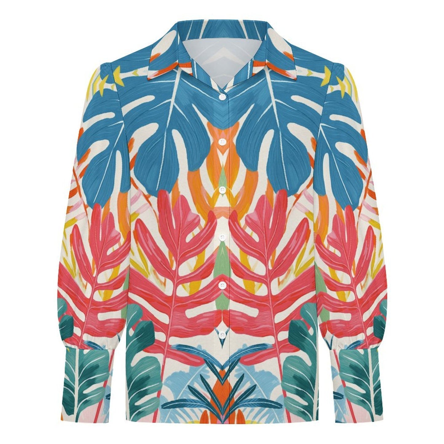 Camicia donna a manica lunga con maniche a palloncino e tessuto elasticizzato personalizzata