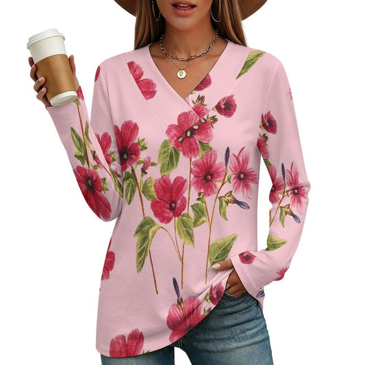 Maglia a Maniche Lunghe da Donna Personalizzabile con Scollo a V e Bottoni