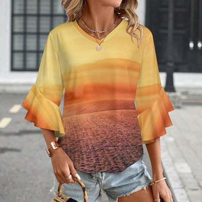Blusa Donna con Volant e Scollo a V | Top Personalizzabile Elegante