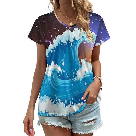 T-Shirt Donna Scollo V Personalizzata VT | Stampa Unica | Poliestere/Spandex