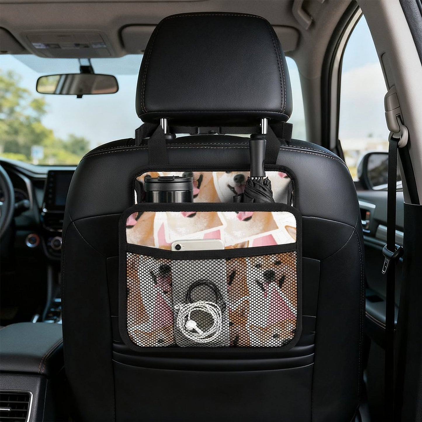 Tasca organizer per sedile auto in ecopelle PU con tasche a rete personalizzabile