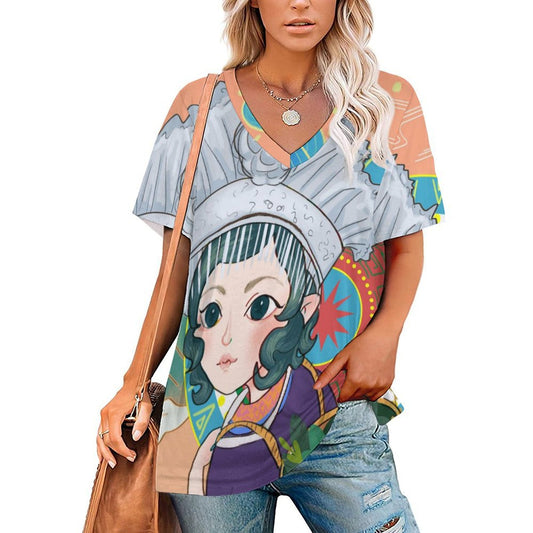 T-Shirt Donna Scollo a V Personalizzata | Maglietta in Seta di Ghiaccio