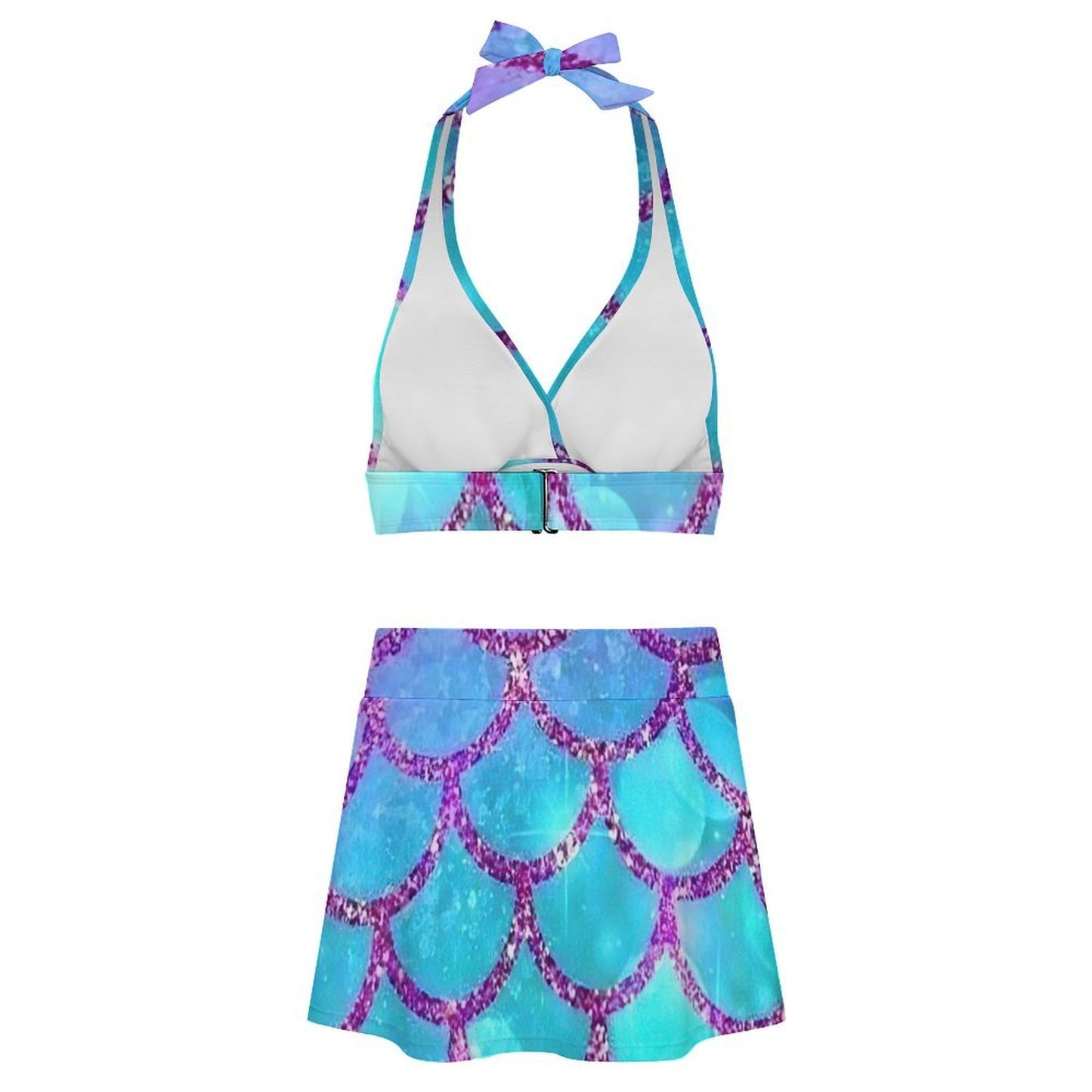 Costume due pezzi donna con spalline annodate e gonna con spacchi personalizzabile
