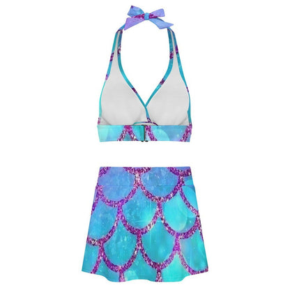 Costume due pezzi donna con spalline annodate e gonna con spacchi personalizzabile