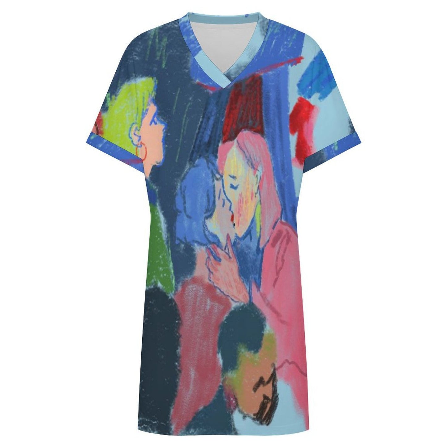 Vestito Casual Donna Scollo a V con Polsini Arrotolati — Personalizzabile con Stampa