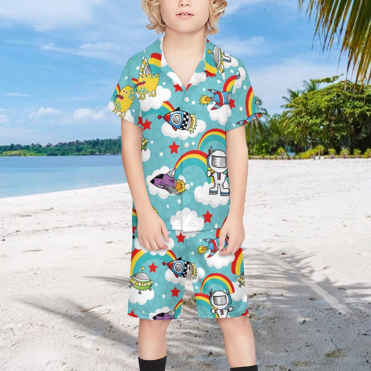Completo Spiaggia Bambino Personalizzato | Camicia e Shorts | Tessuto Morbido