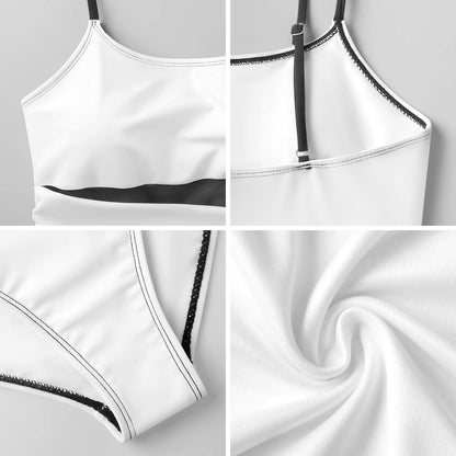 Costume Intero da Donna Personalizzabile con Scollo Quadrato e Rete