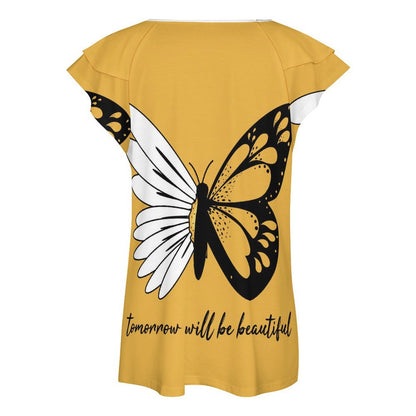 T-shirt V-neck Personalizzata con Volant | Tessuto Rinfrescante UPF 50+