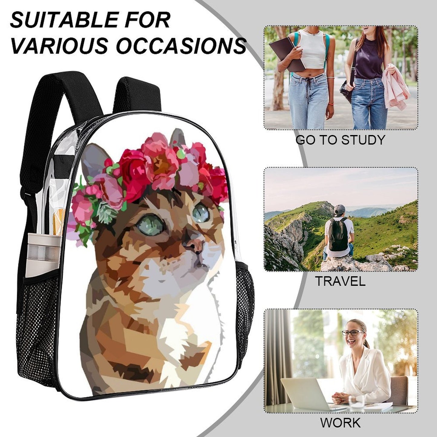 Zaino Trasparente Personalizzato 17" in PVC Heavy-Duty con Spallacci Ammortizzati