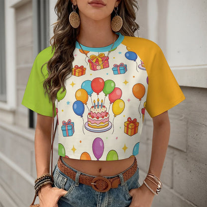 T-Shirt Crop Personalizzata con Maniche a Contrasto