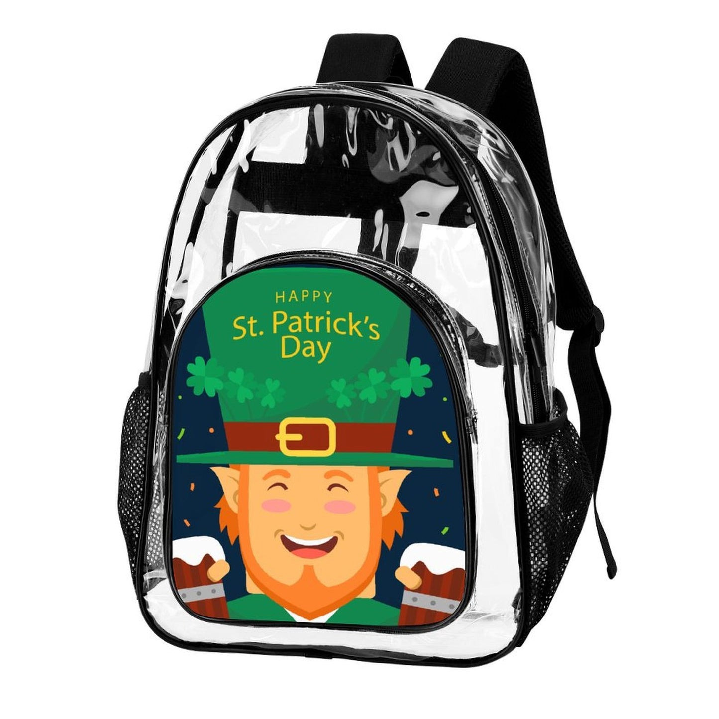 Clear Backpack Personalizzato in PVC con Tasca Laterale in Rete e Stampa UV