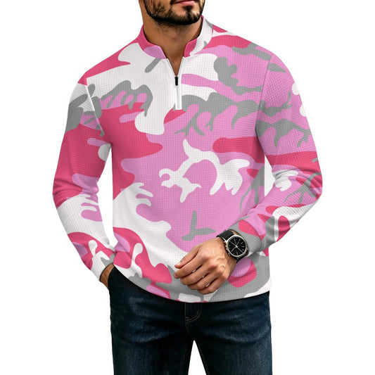 Maglia Uomo a Collo Alto con Mezza Zip in Tessuto Waffle Personalizzabile