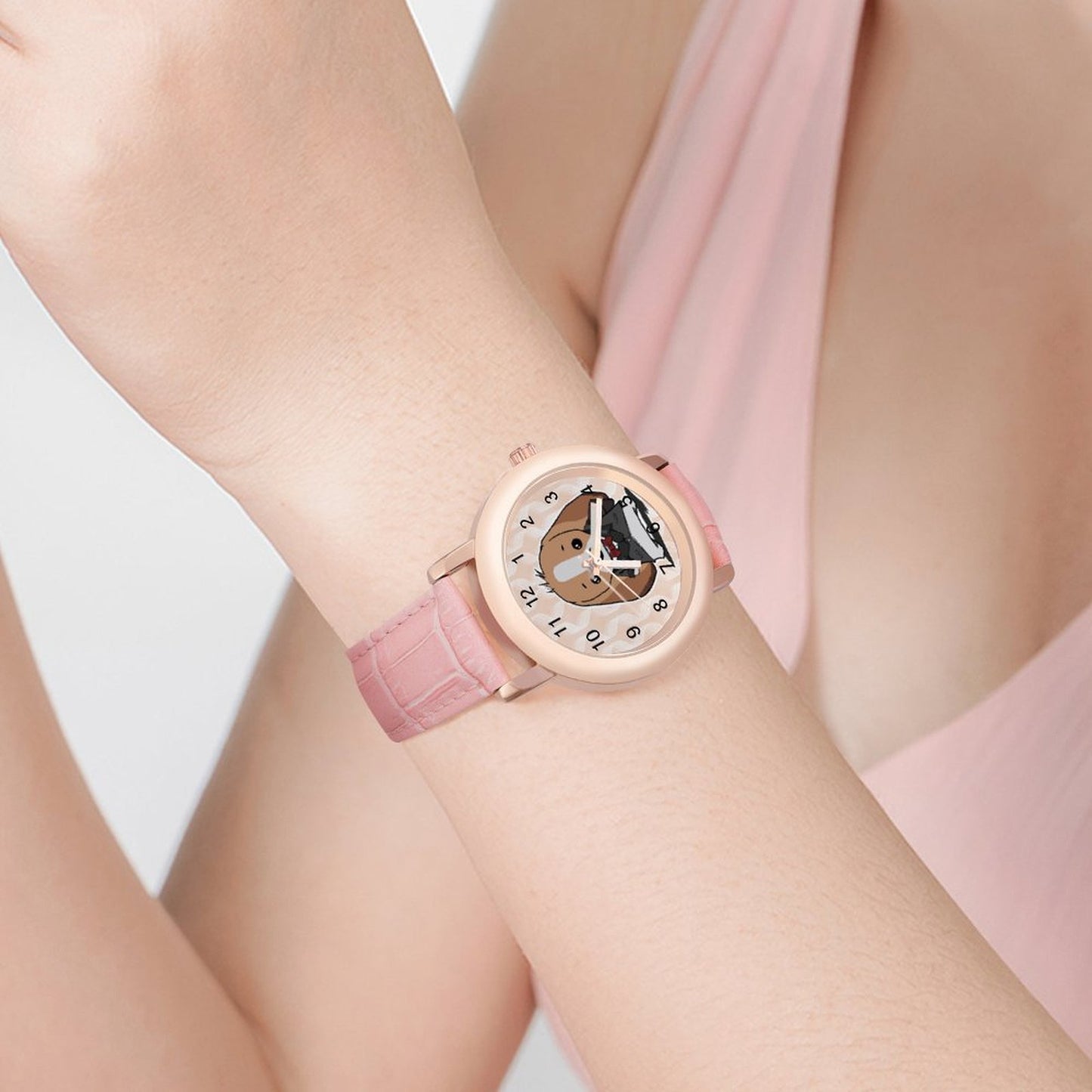 Orologio da Donna Personalizzato con Cinturino in Pelle Rosa