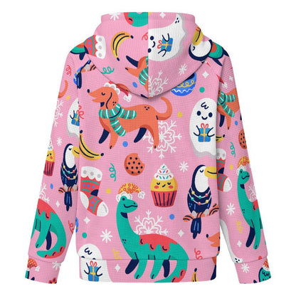 Felpa Donna con Zip e Cappuccio in Tessuto Waffle Personalizzabile
