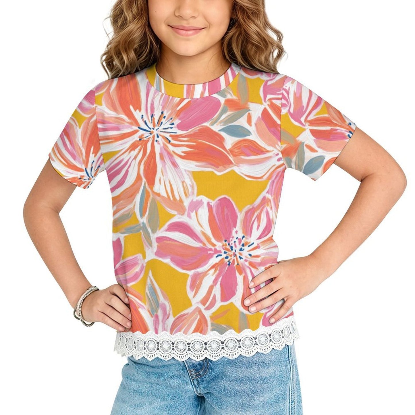 T-shirt Bambina Maniche Corte con Orlo a Balze Personalizzata