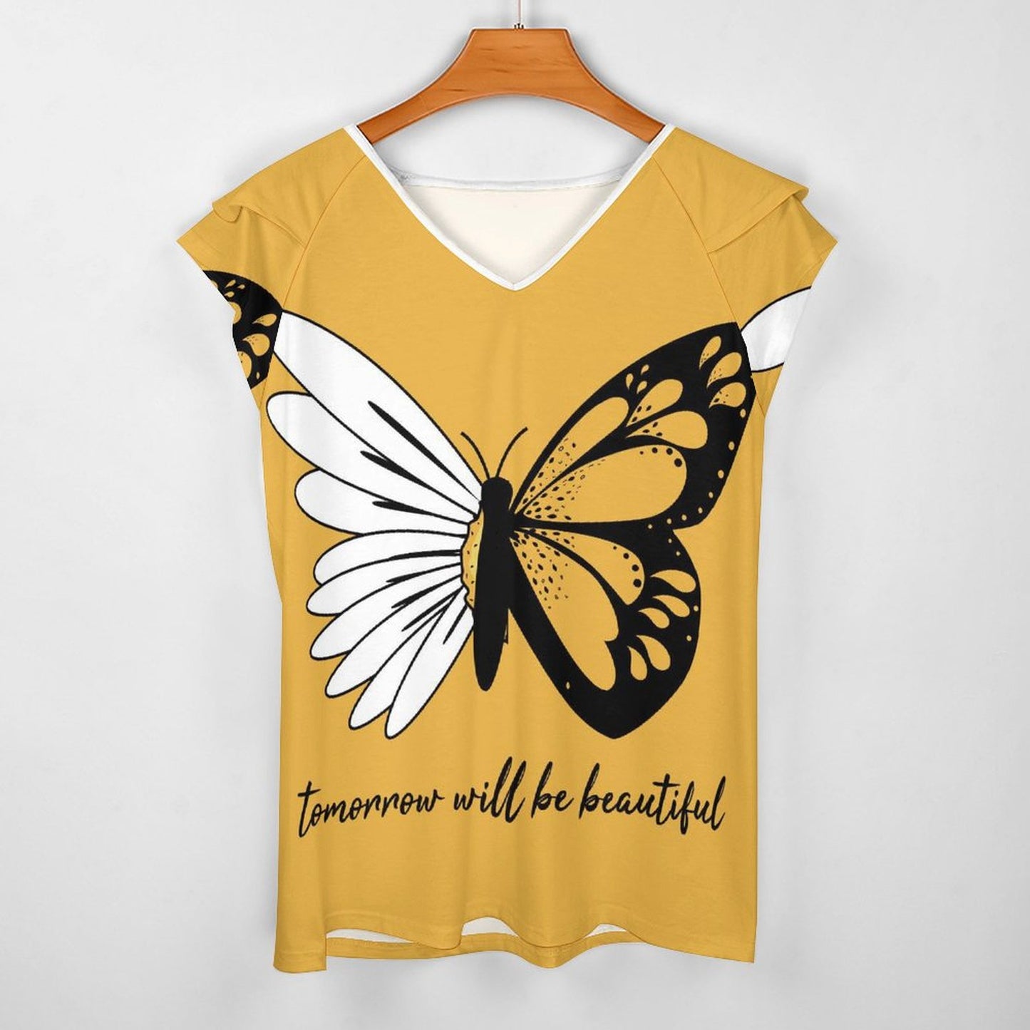 T-shirt V-neck Personalizzata con Volant | Tessuto Rinfrescante UPF 50+