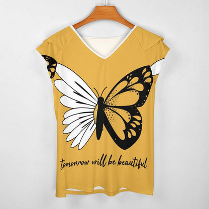T-shirt V-neck Personalizzata con Volant | Tessuto Rinfrescante UPF 50+