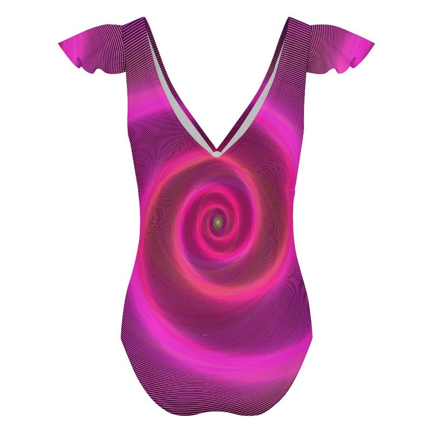Costume intero donna con scollo a V e maniche con balza personalizzabile