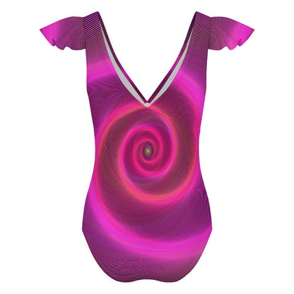 Costume intero donna con scollo a V e maniche con balza personalizzabile