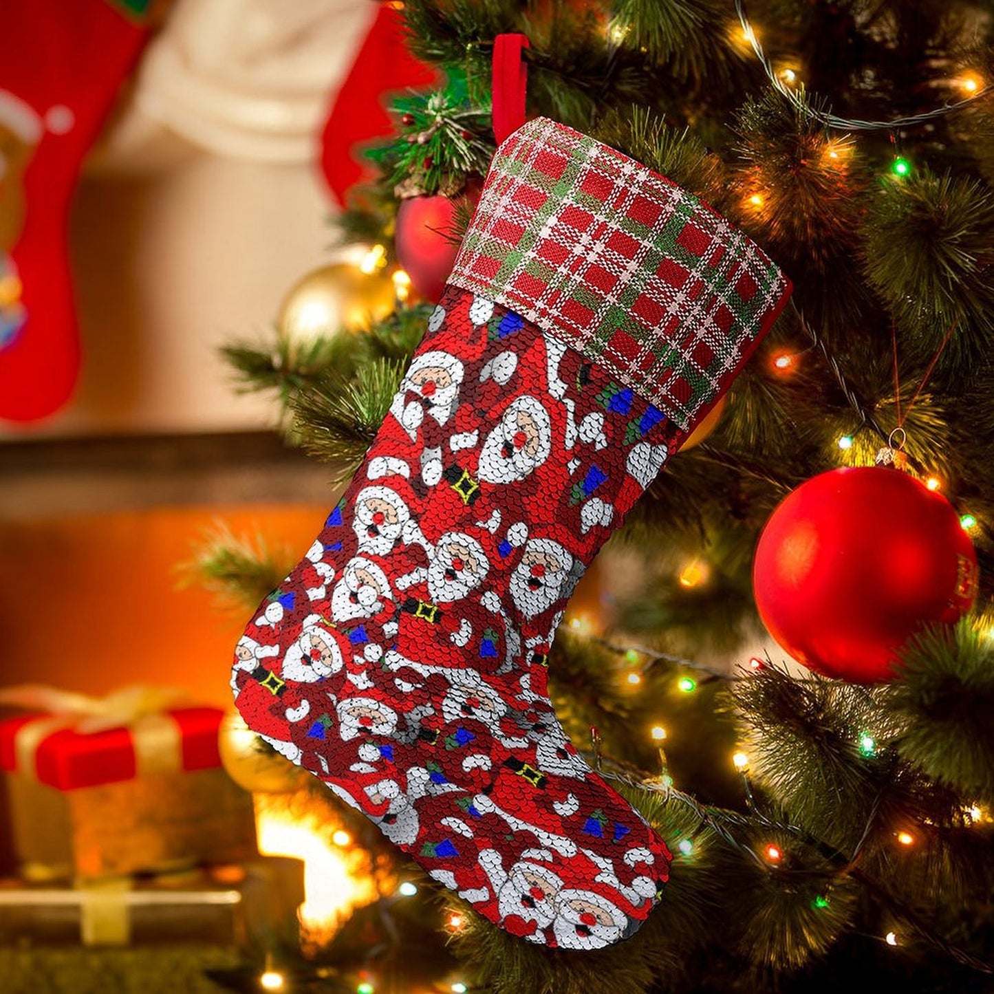 Calza di Natale con Paillettes Personalizzata | Svela la Tua Foto