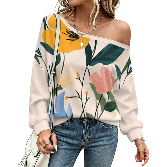 Felpa Donna Spalle Scoperte Personalizzabile Oversize con Scollo Asimmetrico