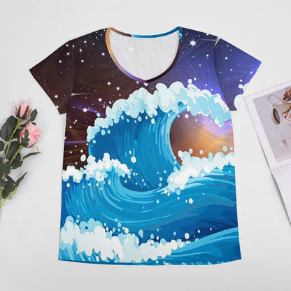 T-Shirt Donna Scollo V Personalizzata VT | Stampa Unica | Poliestere/Spandex