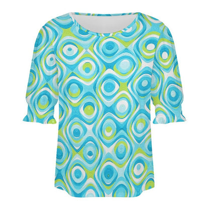 Sleeveless T-shirt with A Cut-out Design Aqua Blue, Swirling, Abstract