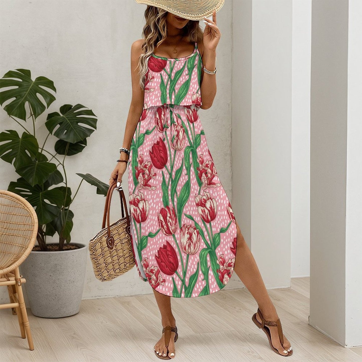 Abito Lungo Personalizzato con Spalline Sottili | Vestito Maxi con Spacco Laterale