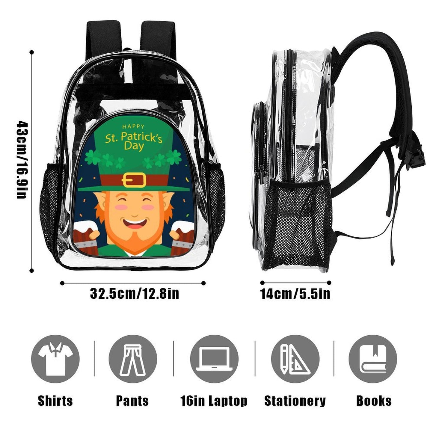Clear Backpack Personalizzato in PVC con Tasca Laterale in Rete e Stampa UV