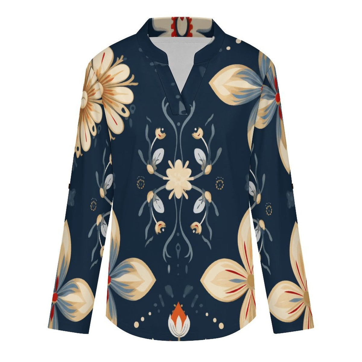 Camicia Donna a Collo V con Maniche Regolabili e Stampa Personalizzabile