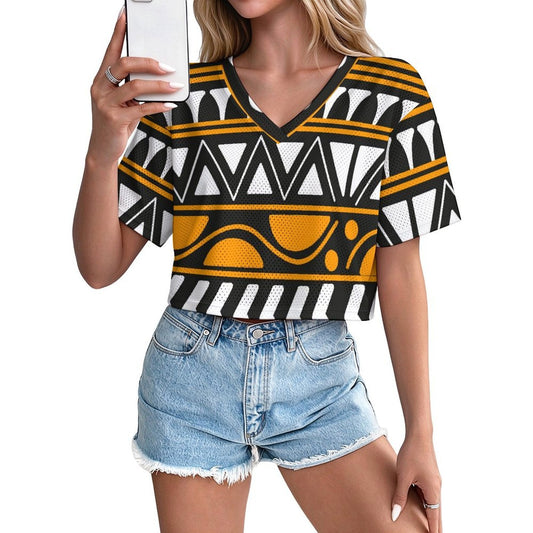 Maglia Corta Donna Traforata con Scollo a V Personalizzabile