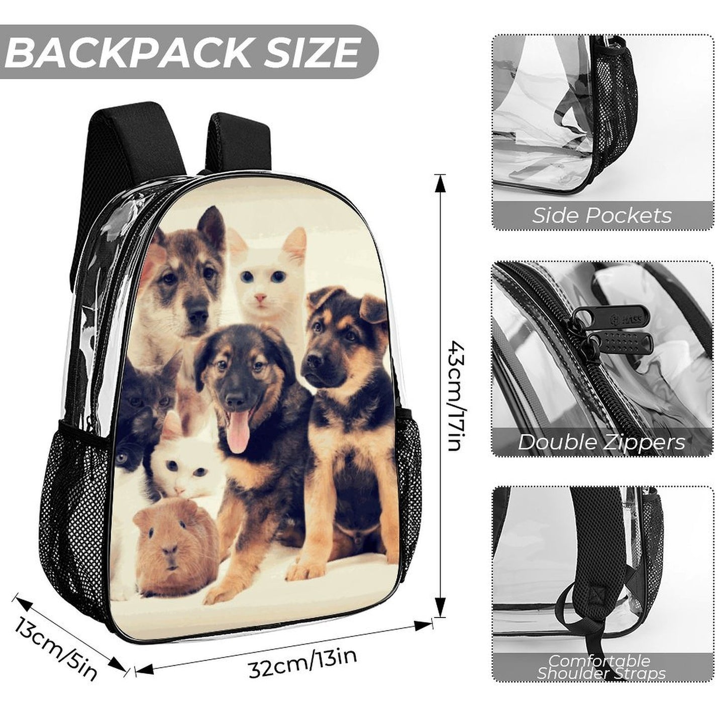 Set Borsa Trasparente 3 Pezzi Personalizzabile in PVC — Zaino, Borsa a Mano e Pochette