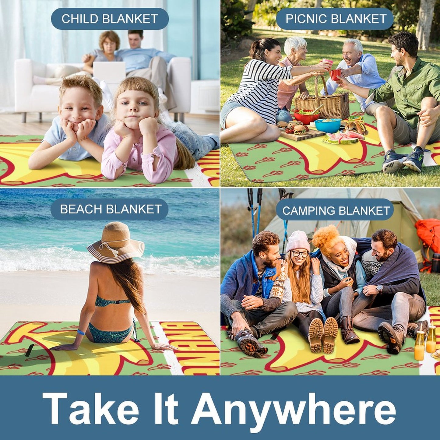 Coperta Picnic Personalizzata Pieghevole | Impermeabile & Imbottita | 148cm