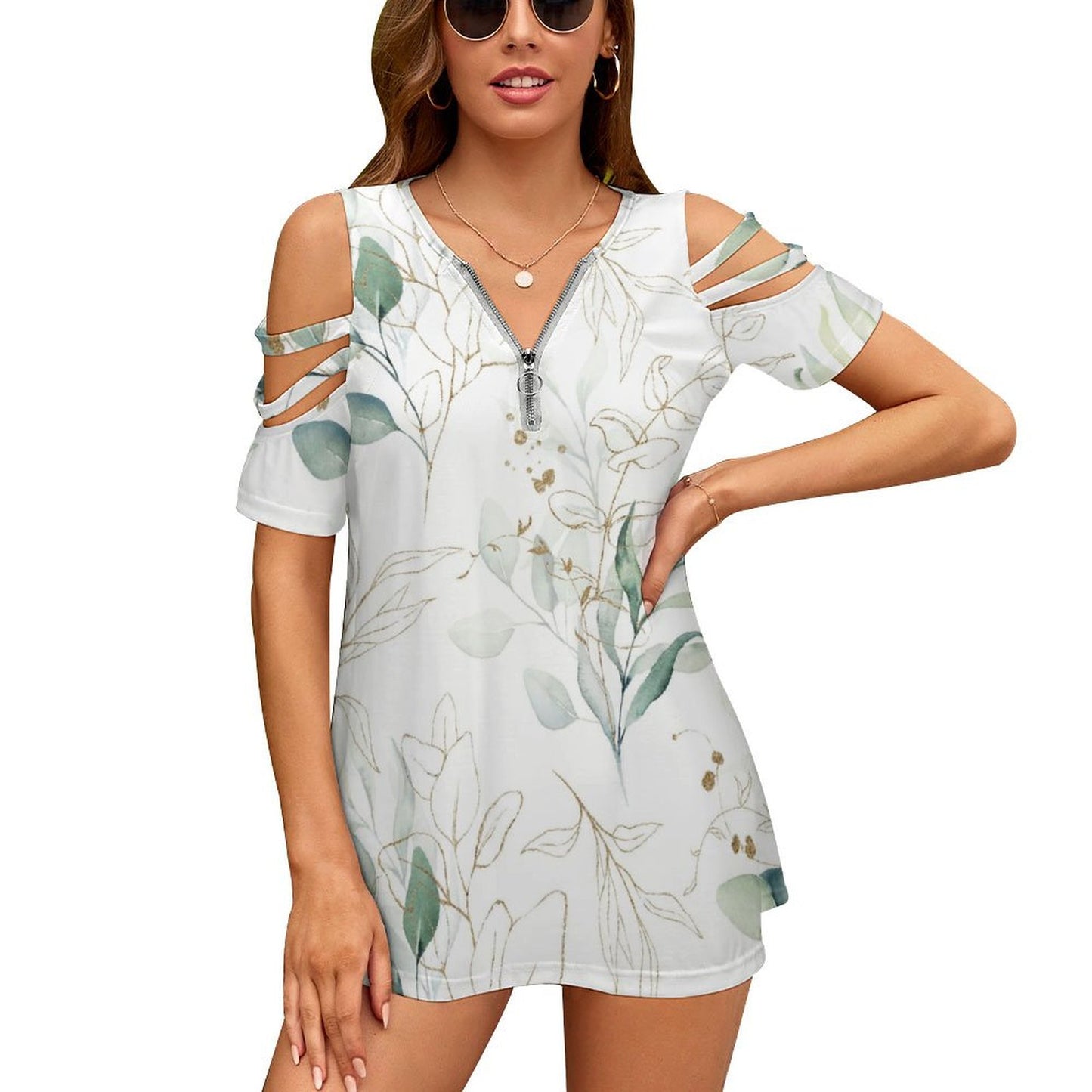Maglia a Tunica Personalizzata con Zip | Blusa Spalle Scoperte (Cold Shoulder)