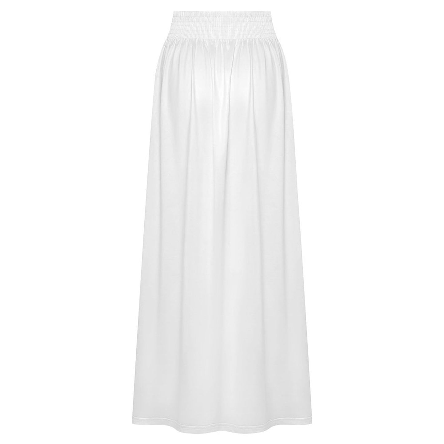 Gonna lunga donna elastica a vita alta in milk silk con stampa personalizzata a trasferimento termico