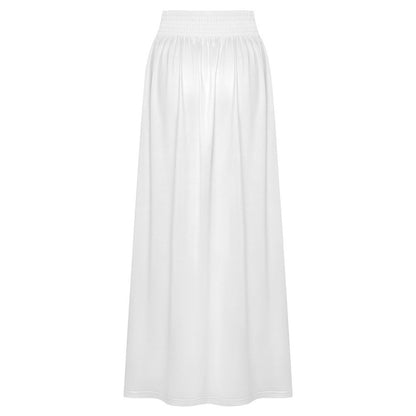 Gonna lunga donna elastica a vita alta in milk silk con stampa personalizzata a trasferimento termico